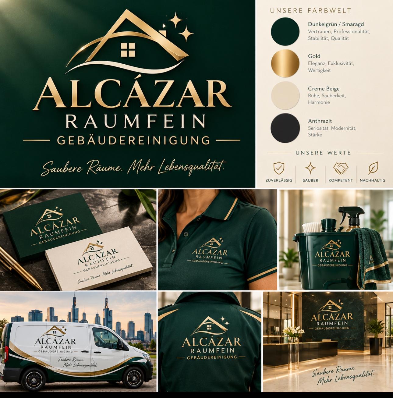 ALCÁZAR RAUMFEIN Gebäudereinigung – bestehendes goldenes Logo